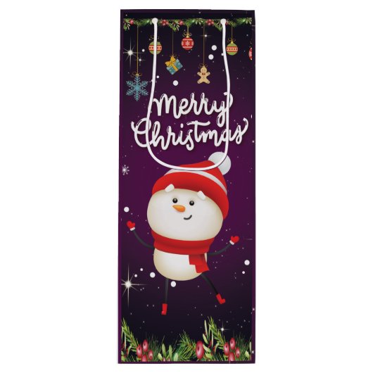 Grappige Sneeuwman Prettig Kerstmis Wijn Cadeautas (Voorkant)