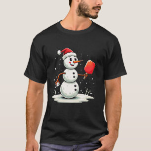 Grappige Sneeuwman Santa Hat Pickleball Speler Ker T-shirt