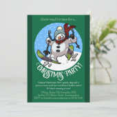 Grappige sneeuwman skiën kerstfeest jaar Cartoon Kaart (Staand voorkant)