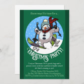 Grappige sneeuwman skiën kerstfeest jaar Cartoon Kaart (Voorkant / Achterkant)