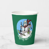 Grappige sneeuwman skiën kerstfeest jaar Cartoon Papieren Bekers (Achterkant)