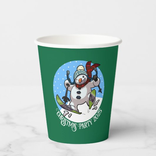 Grappige sneeuwman skiën kerstfeest jaar Cartoon Papieren Bekers (Achterkant)
