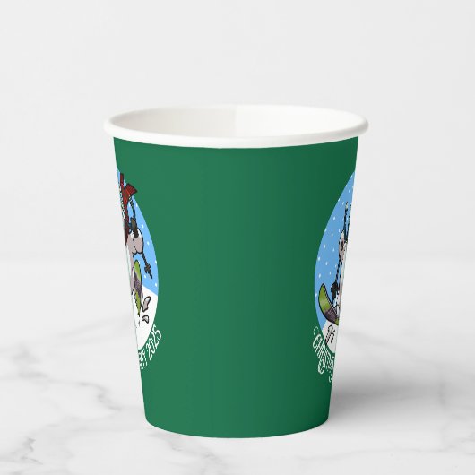 Grappige sneeuwman skiën kerstfeest jaar Cartoon Papieren Bekers (Links)