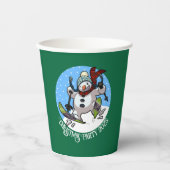 Grappige sneeuwman skiën kerstfeest jaar Cartoon Papieren Bekers (Voorkant)