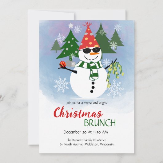 Grappige sneeuwman vrolijk en helder kerstfeest kaart (Voorkant)