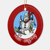 Grappige sneeuwman vrolijk kerstfeest! Cartoon Keramisch Ornament (Links)
