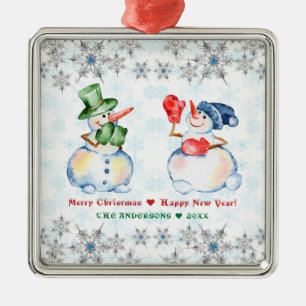 Grappige Sneeuwman Vrolijk Kerstmis Kristallen Sne Metalen Ornament