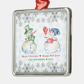 Grappige Sneeuwman Vrolijk Kerstmis Kristallen Sne Metalen Ornament (Links)