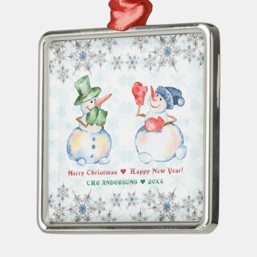 Grappige Sneeuwman Vrolijk Kerstmis Kristallen Sne Metalen Ornament (Links)