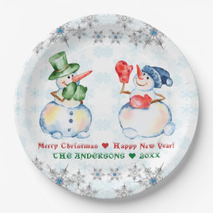 Grappige Sneeuwman Vrolijk Kerstmis Kristallen Sne Papieren Bordje
