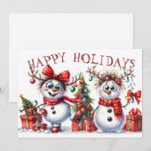 Grappige Sneeuwman Winter Kerstverlichting Feestdagenkaart (Voorkant / Achterkant)
