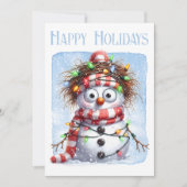 Grappige Sneeuwman Winter Kerstverlichting Feestdagenkaart (Voorkant)