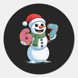 Grappige Sneeuwman Zes Zeven 67 Ijsje Kerst Jongen Ronde Sticker
