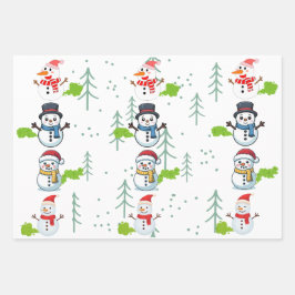 Grappige Sneeuwmannen die Sappen met Kerstmis Inpakpapier Vel