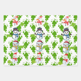 Grappige Sneeuwmannen die Scheten Laten met Kerst Inpakpapier Vel