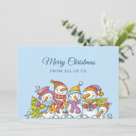 Grappige Sneeuwmannen Gelukkig Feest Kerstkaart (Staand voorkant)