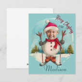 Grappige sneeuwpop skiën Kinder foto vakantie Feestdagenkaart (Voorkant / Achterkant)