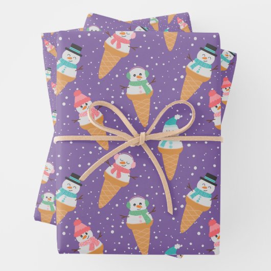 Grappige sneeuwpop sneeuw kegel winter vakantie of inpakpapier vel (In situ)