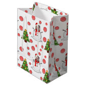 Grappige sneeuwpop wit rood groen foto gezicht Xma Medium Cadeauzakje (Voorkant Gekanteld)