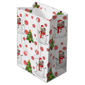 Grappige sneeuwpop wit rood groen foto gezicht Xma Medium Cadeauzakje (Achterkant Gekanteld)