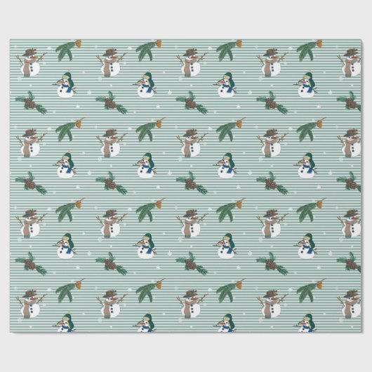 Grappige sneeuwpoppen cadeaupapier (Vlak)