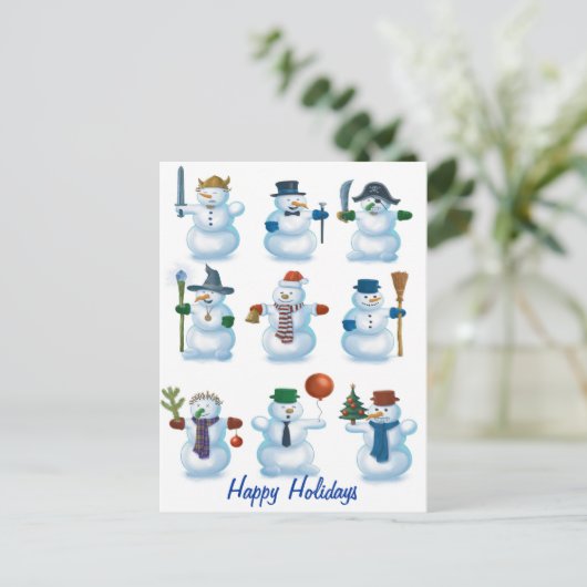 Grappige sneeuwpoppen feestdagenkaart (Staand voorkant)