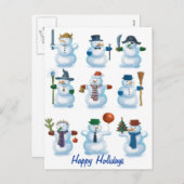 Grappige sneeuwpoppen feestdagenkaart (Voorkant / Achterkant)