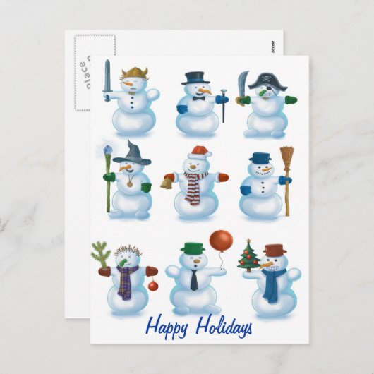 Grappige sneeuwpoppen feestdagenkaart (Voorkant / Achterkant)