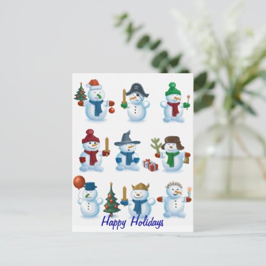 Grappige sneeuwpoppen feestdagenkaart (Staand voorkant)