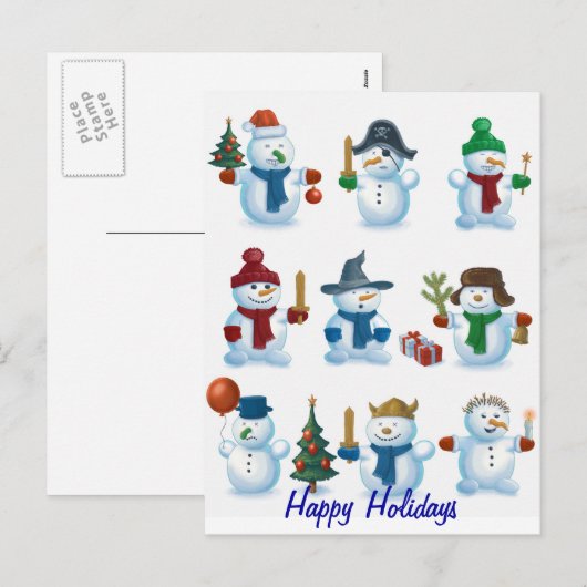 Grappige sneeuwpoppen feestdagenkaart (Voorkant / Achterkant)