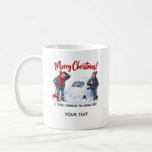 Grappige Sneeuwscheppen Kerstkaart met Naam Koffiemok