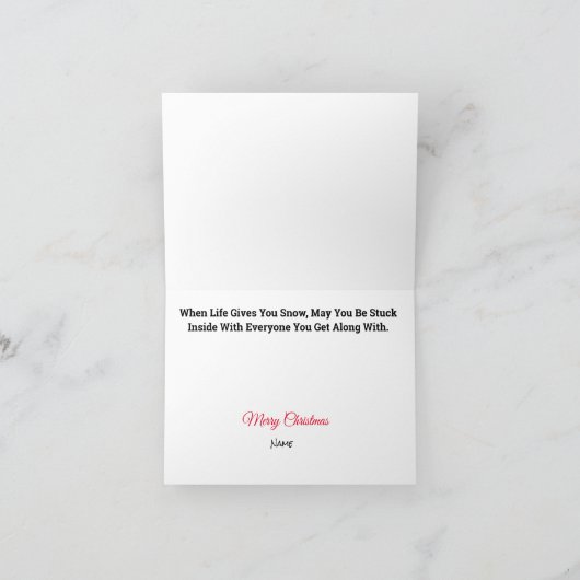 Grappige sneeuwstorm voorspellende kerstkaart kaart (Binnen)