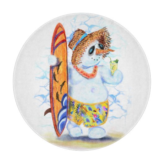 Grappige snijplank met Snowman Surfer (Voorkant)