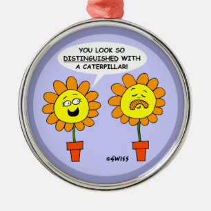 Grappige snor Caterpillar en Flowers Cartoon Metalen Ornament