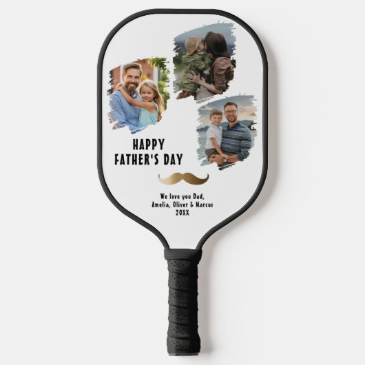 Grappige snor Happy Vaderdag 3 Foto Pickleball Paddle (Voorkant)