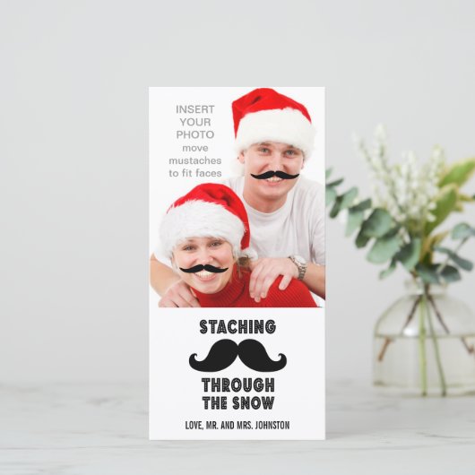 Grappige Snor Kerst Foto Kaart (Staand voorkant)