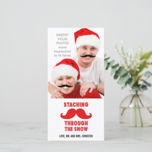 Grappige Snor Kerst Foto Kaart (Staand voorkant)
