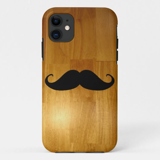 Grappige Snor op Glanzende Houten Textuur Achtergr Case-Mate iPhone Case (Achterkant)