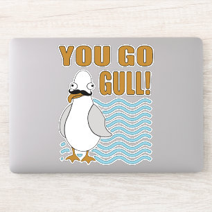 Grappige snor zeemeeuw ga je meeuw sticker