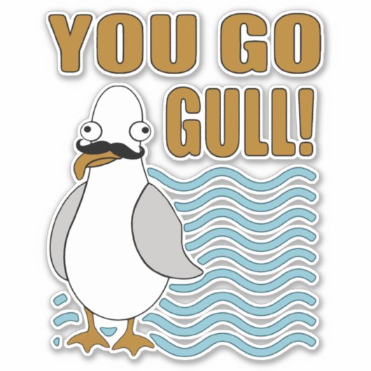 Grappige snor zeemeeuw ga je meeuw sticker (Voorkant)