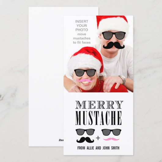 Grappige snor zonnebril kerst feestdagenkaart (Voorkant / Achterkant)