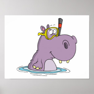 grappige snorkelen zwemmen hippo poster