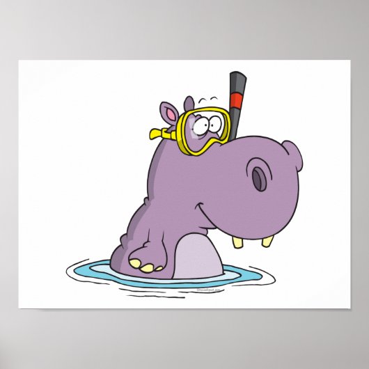 grappige snorkelen zwemmen hippo poster (Voorkant)
