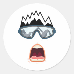 Grappige Snowboard Snowboarder Skiën Gezicht Grapp Ronde Sticker