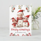 Grappige Snowman Familiefoto Face Cool Fun Kerstmi Feestdagenkaart (Staand voorkant)