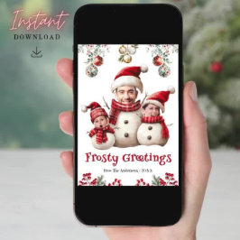 Grappige Snowman Familiefoto Face Cool Fun Kerstmi Feestdagenkaart