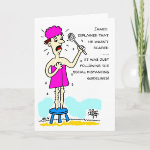 Grappige Sociale Afstand Cartoon Mannen Handdoek Kaart