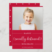 Grappige Sociale Afstand Kerstmis | Rode Foto Feestdagenkaart (Voorkant / Achterkant)