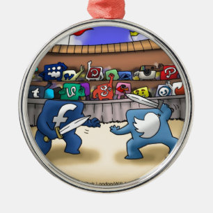 Grappige sociale media-oorlogen metalen ornament