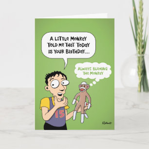 Grappige Sock Monkey Verjaardag Kaart